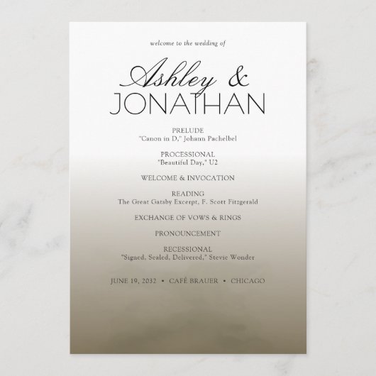 Minimalistische Vetgedrukte Tekstaccenten Bruiloft Programmakaart (Voorkant)