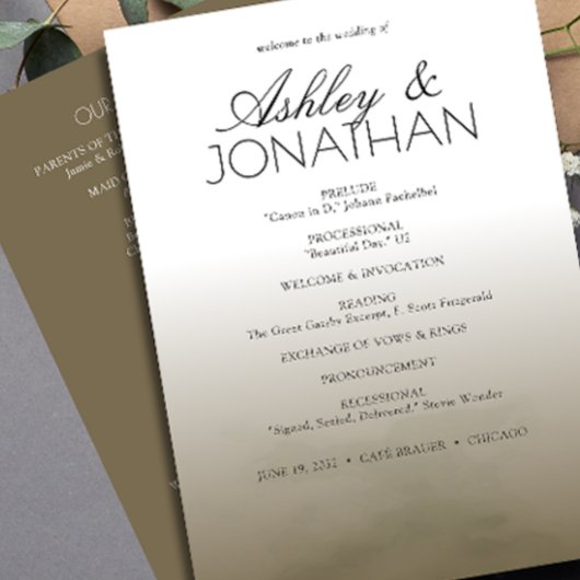 Minimalistische Vetgedrukte Tekstaccenten Bruiloft Programmakaart