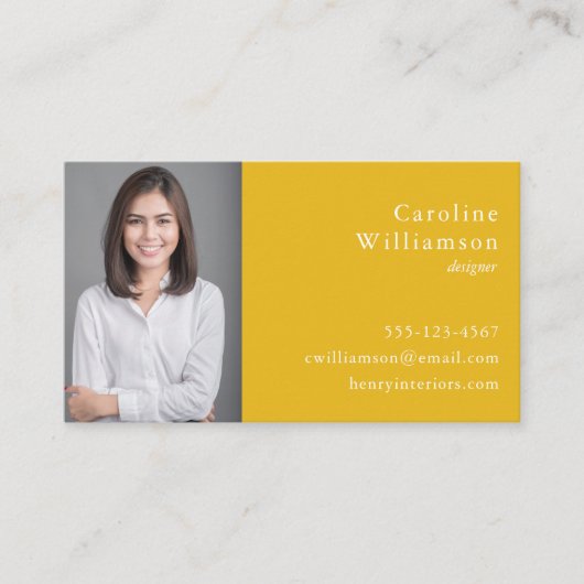 Minimalistische Vibrant Geel Professionele Foto QR Visitekaartje (Voorkant)