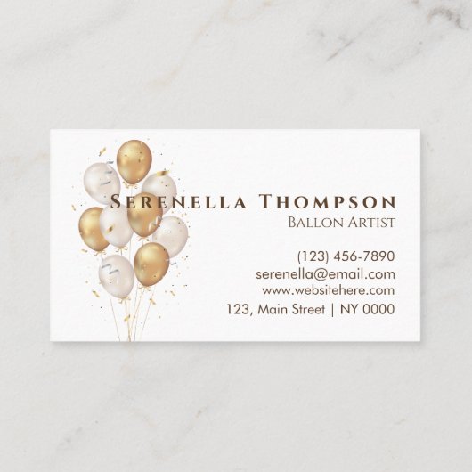 Minimalistische viering stijlvolle ballon goud wit visitekaartje (Achterkant)