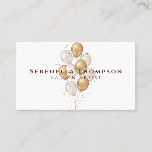 Minimalistische viering stijlvolle ballon goud wit visitekaartje (Voorkant)