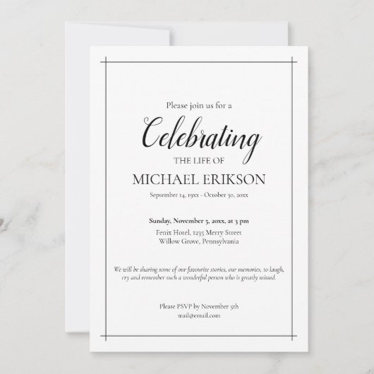 Minimalistische viering van het leven begrafenis kaart (Voorkant)