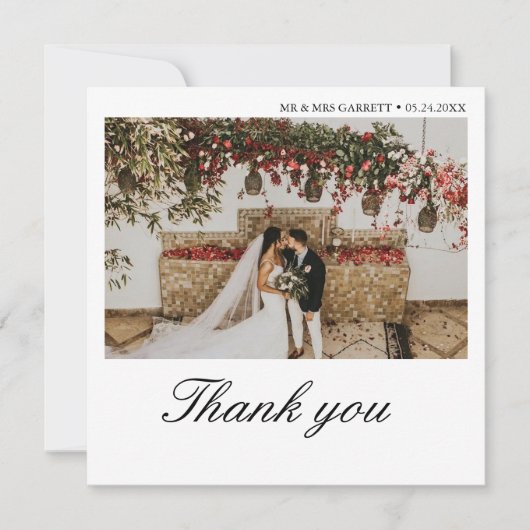 Minimalistische vierkante bruiloft bedankkaart (Voorkant)
