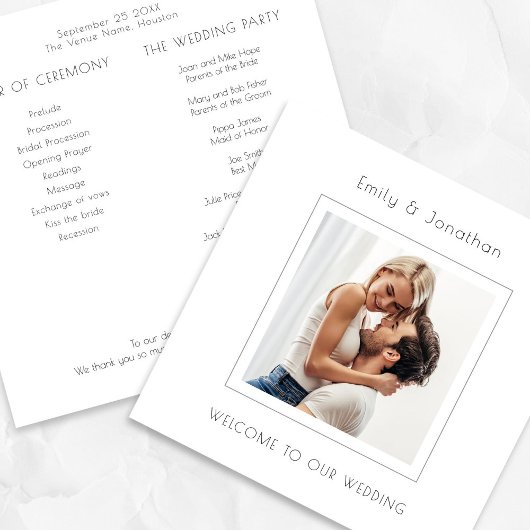 Minimalistische vierkante foto bruiloft programmakaart