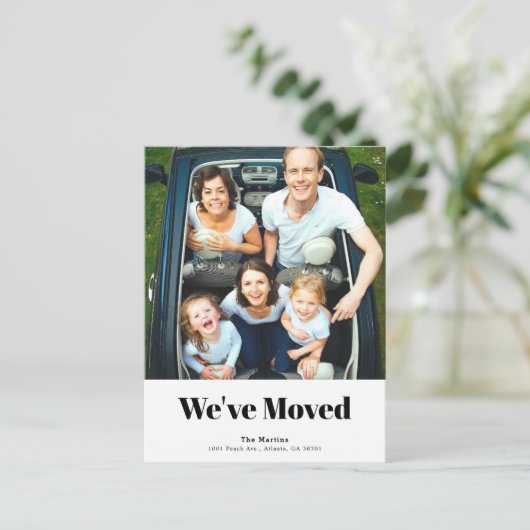 Minimalistische vierkante foto wit bewegen aankondigingskaart (Staand voorkant)