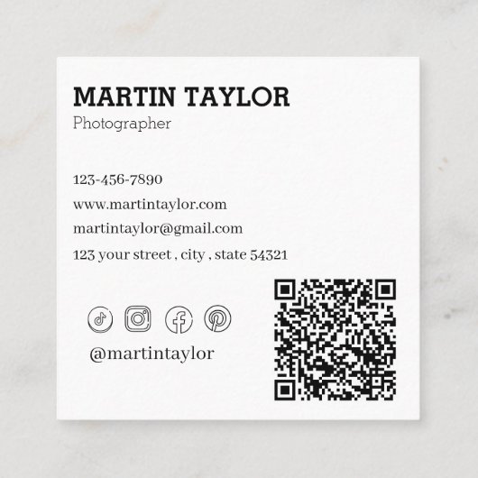 Minimalistische vierkante QR-code sociale media Vierkante Visitekaartje (Achterkant)