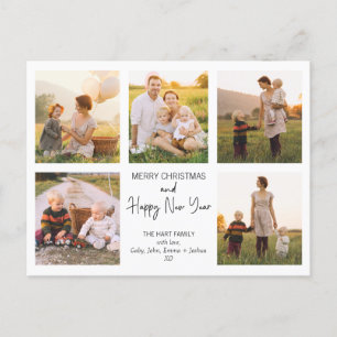 Minimalistische vijf foto familie foto Kerstmis Briefkaart