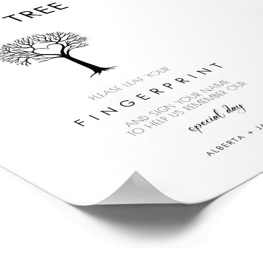 Minimalistische vingerafdruk bruiloft gast boom te poster (Hoek)