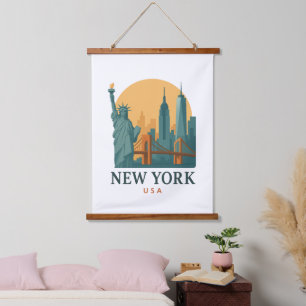 Minimalistische vintage New York City-reisposter  Hangend Wandkleed