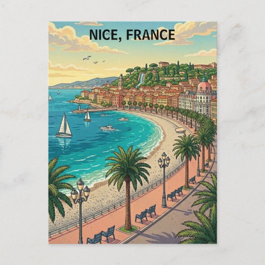 Minimalistische vintage Nice Franse kustlijn Briefkaart (Voorkant)
