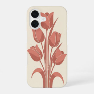 Minimalistische Vintage Tulpen iPhone 16 Hoesje