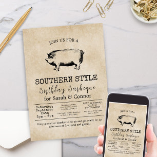 Minimalistische Vintage Whole Pig Barbecue Feest Kaart
