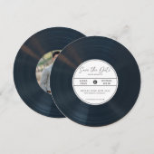 Minimalistische vinylplaat Save The Date met foto  Kaart (Voorkant / Achterkant)