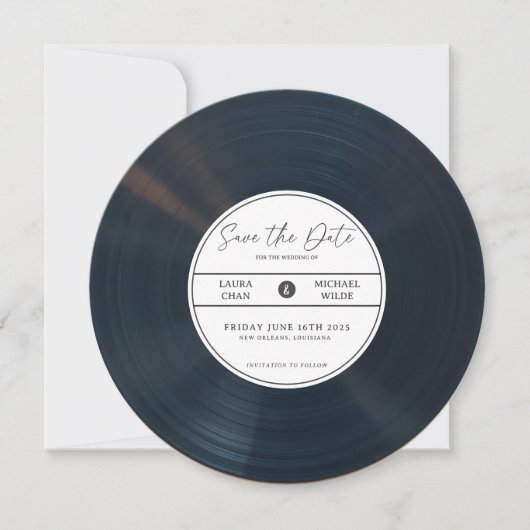 Minimalistische vinylplaat Save The Date met foto  Kaart (Voorkant)
