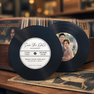 Minimalistische vinylplaat Save The Date Met Foto Kaart