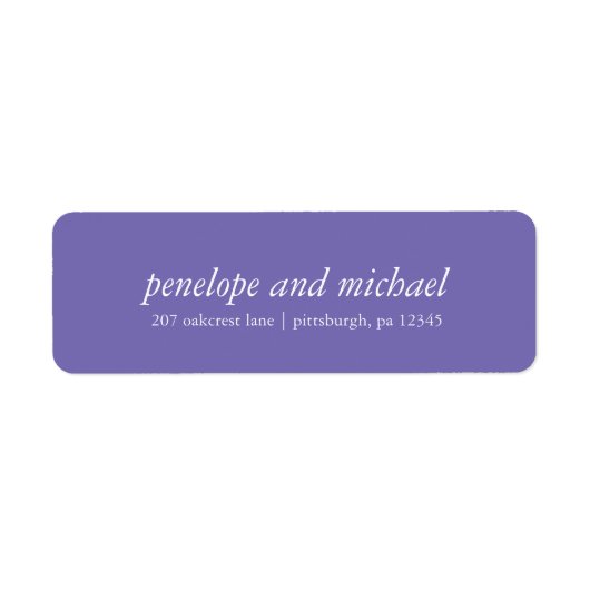 Minimalistische Violet en White Wedding Adresetike Etiket (Voorkant)