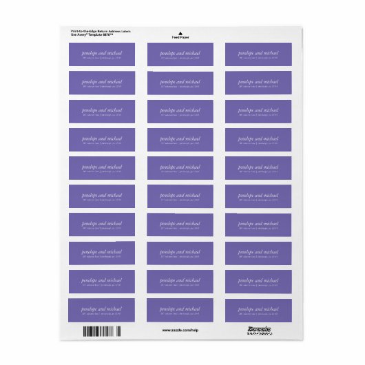 Minimalistische Violet en White Wedding Adresetike Etiket (Full Sheet)
