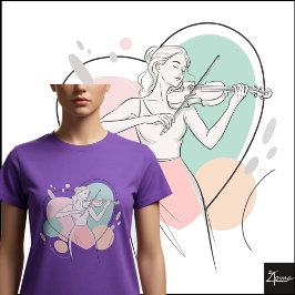 Minimalistische Vioolspeler Elegante Schets Pastel T-shirt