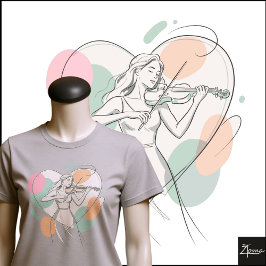 Minimalistische Vioolspeler Pastel Hart Schets T-shirt