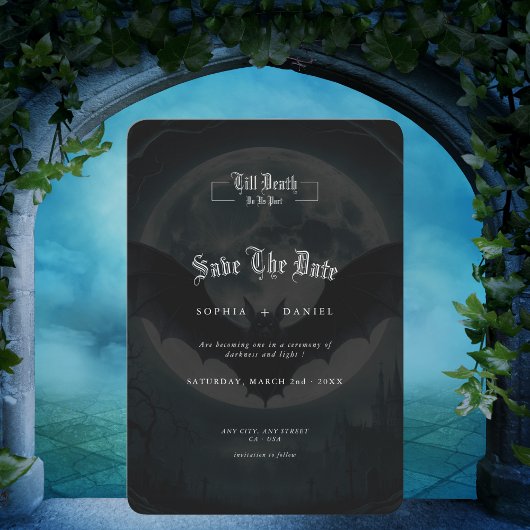 Minimalistische vleermuizen Gotische bruiloft Save The Date