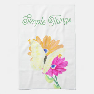 Minimalistische Vlinder en Bloemen 'Eenvoudige Din Theedoek