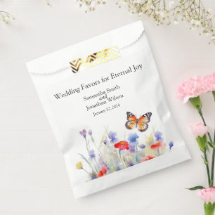 Minimalistische vlinder en wilde bloemen bedankzakje
