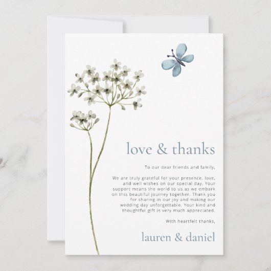 Minimalistische Vlinder Wildflower QR Code Bruilof Bedankkaart (Voorkant)