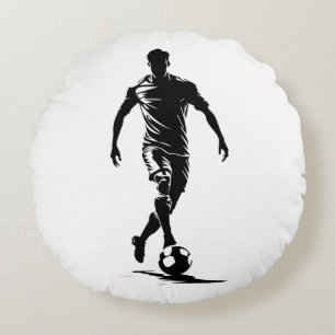 Minimalistische Voetbalspeler Silhouet Kunst Kusse Rond Kussen