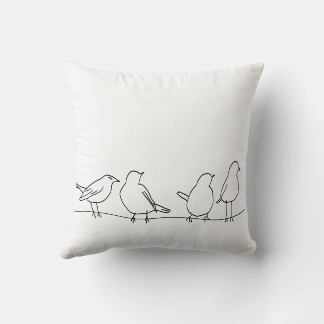 Minimalistische vogels op een draad lijnkunst op k kussen (Achterkant)