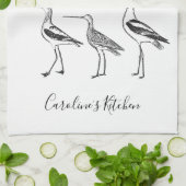 Minimalistische Vogeltekening Zwart Wit Gepersonal Theedoek (Gevouwen)