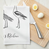 Minimalistische Vogeltekening Zwart Wit Gepersonal Theedoek (Quarter Fold)