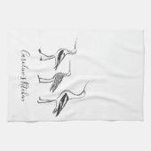 Minimalistische Vogeltekening Zwart Wit Gepersonal Theedoek (Horizontaal)