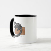 Minimalistische volkskunst zwarte kat zittend op e mok (Voorkant links)