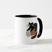 Minimalistische volkskunst zwarte kat zittend op e mok (Voorkant rechts)