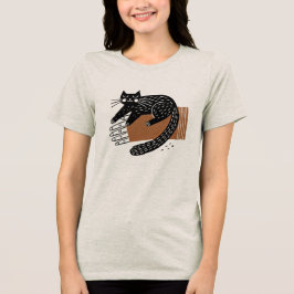 Minimalistische volkskunst zwarte kat zittend op e Tri-Blend shirt