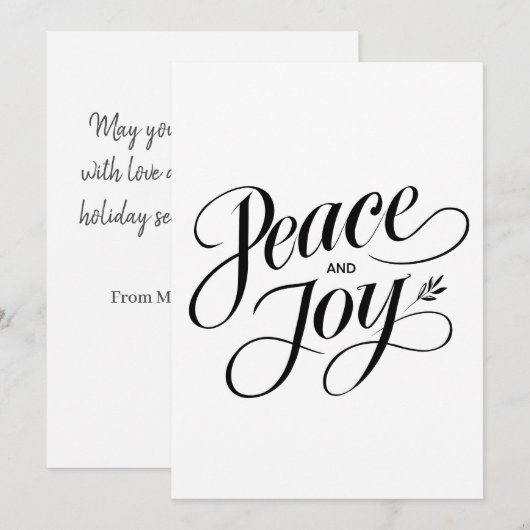 Minimalistische vrede en vreugde, modern, niet-con feestdagenkaart (Voorkant / Achterkant)