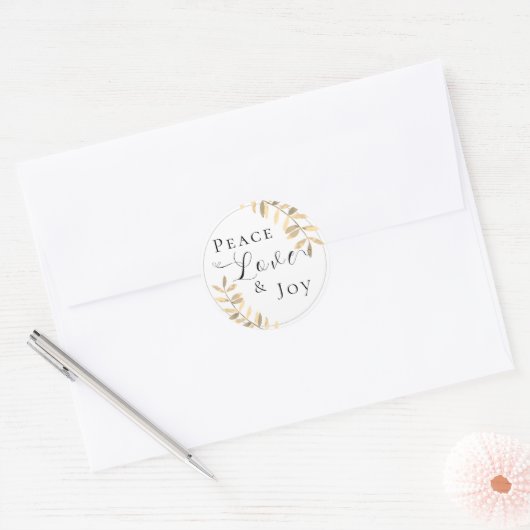 Minimalistische vrede liefde vreugde wit ronde sticker (Envelop)