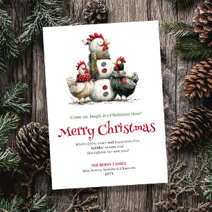 Minimalistische Vreemde Kippen Kerst Groetkaart Feestdagenkaart