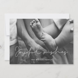 Minimalistische vreugdevolle wensen overlay foto feestdagenkaart