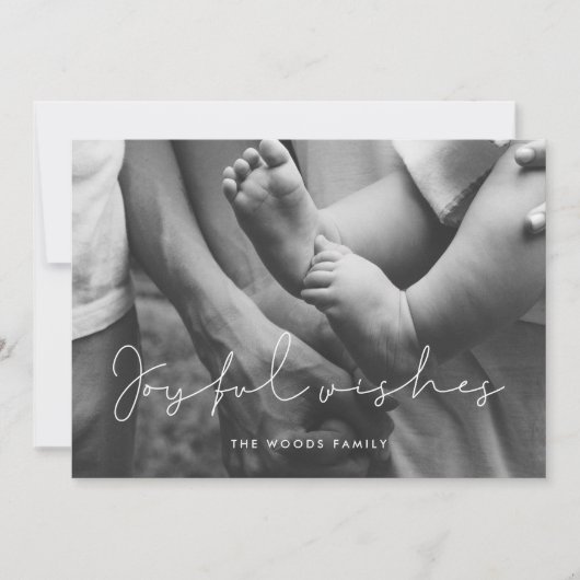 Minimalistische vreugdevolle wensen overlay foto feestdagenkaart (Voorkant)