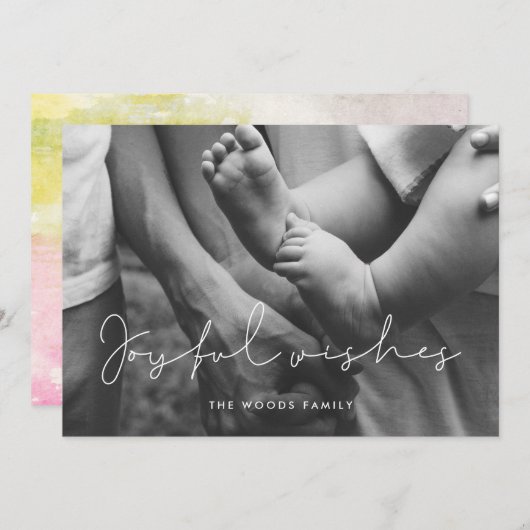 Minimalistische vreugdevolle wensen overlay foto feestdagenkaart (Voorkant / Achterkant)