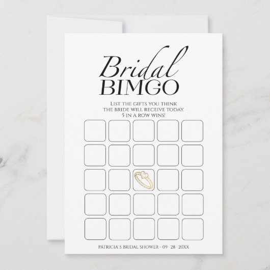 Minimalistische vrijgezellenfeest bingo spelkaart kaart (Voorkant)