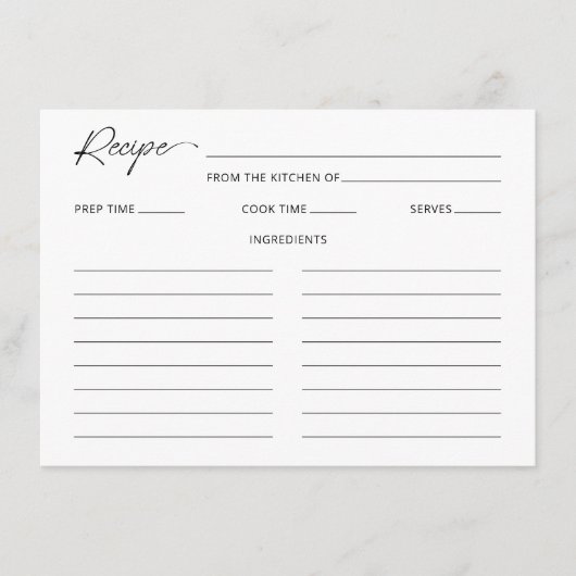 Minimalistische Vrijgezellenfeest Recept Kaart (Voorkant)