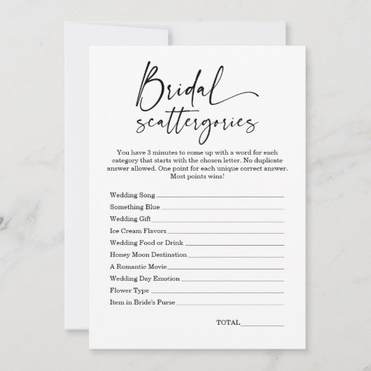 Minimalistische Vrijgezellenfeest Scattergories sp Kaart (Voorkant)