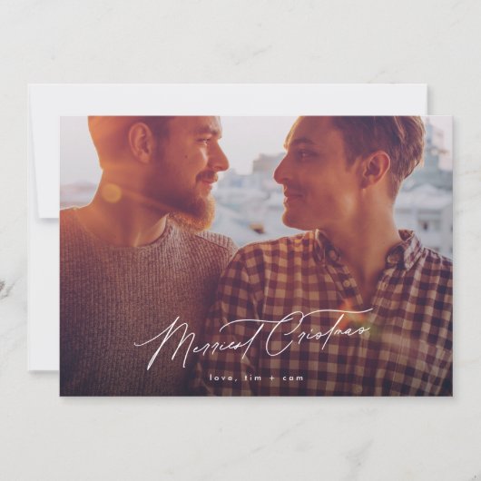 Minimalistische vrolijke één foto kerstkalligrafie feestdagenkaart (Voorkant)