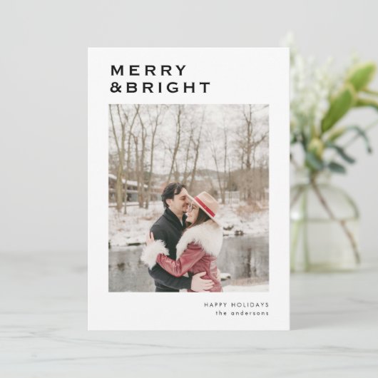 Minimalistische vrolijke en heldere moderne kerstf feestdagenkaart (Staand voorkant)