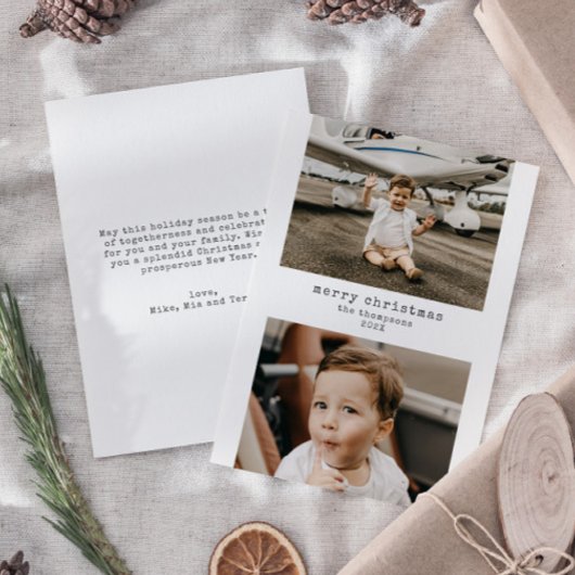 Minimalistische vrolijke kerst 2 foto vakantie Kaa Feestdagenkaart