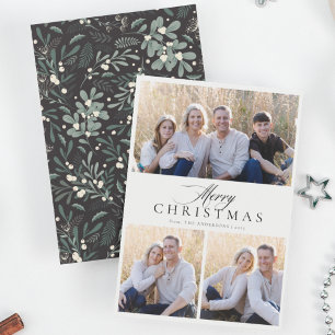 Minimalistische vrolijke kerst 3 foto feestdagenkaart