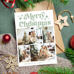 Minimalistische vrolijke kerst 4 foto retro groen feestdagenkaart<br><div class="desc">Minimalistische vrolijke kerst 4 foto Retro Groene vakantie Kaart</div>
