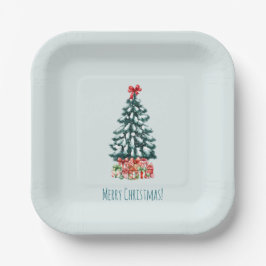 Minimalistische vrolijke kerst besneeuwde boom papieren bordje